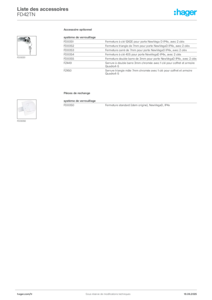 Image Hager Fiche technique du produit FD42TN | Hager France