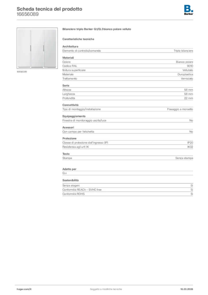 Immagine Berker Scheda tecnica del prodotto 16656089 | Hager Italia