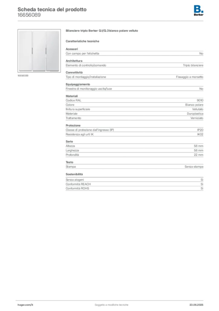 Immagine Berker Scheda tecnica del prodotto 16656089 | Hager Italia
