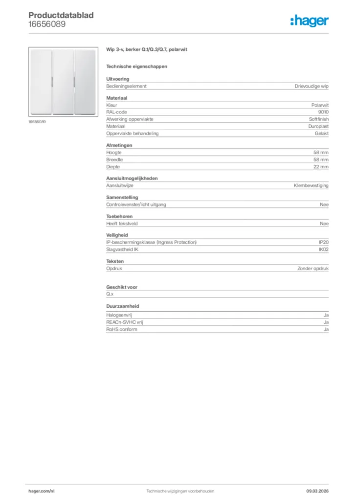 Afbeelding Hager Productdatablad 16656089 | Hager Nederland