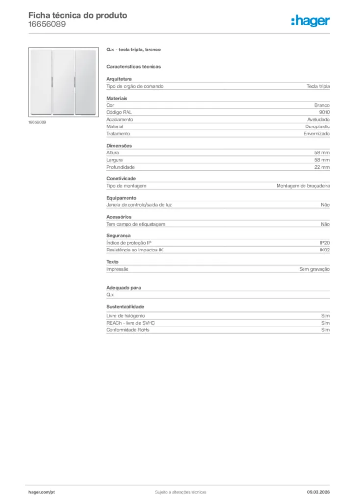 Imagem Hager Ficha técnica do produto 16656089 | Hager Portugal