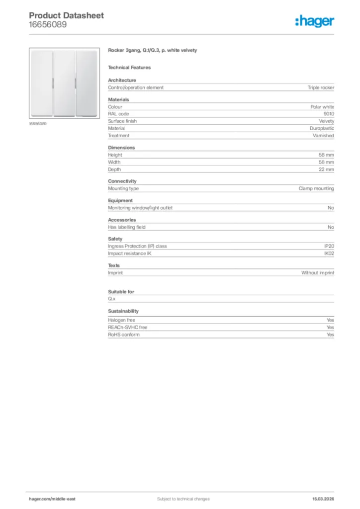 Image Hager Product data sheet 16656089  | Hager