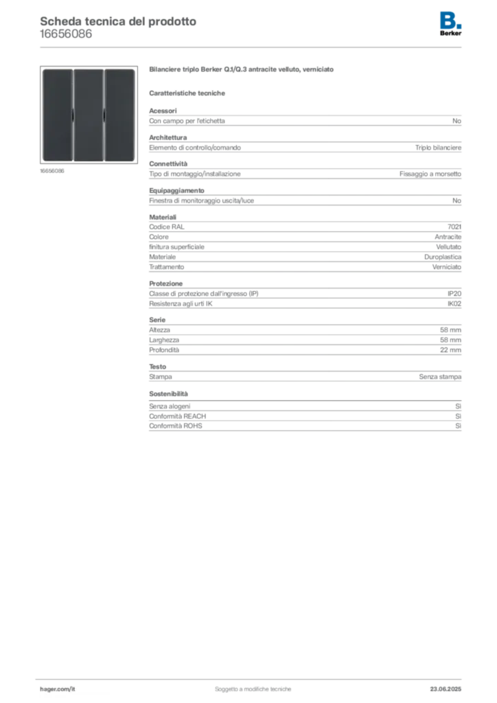 Immagine Berker Scheda tecnica del prodotto 16656086 | Hager Italia