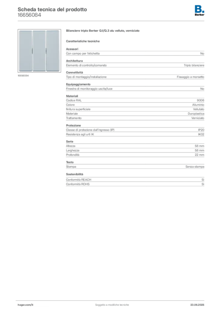 Immagine Berker Scheda tecnica del prodotto 16656084 | Hager Italia