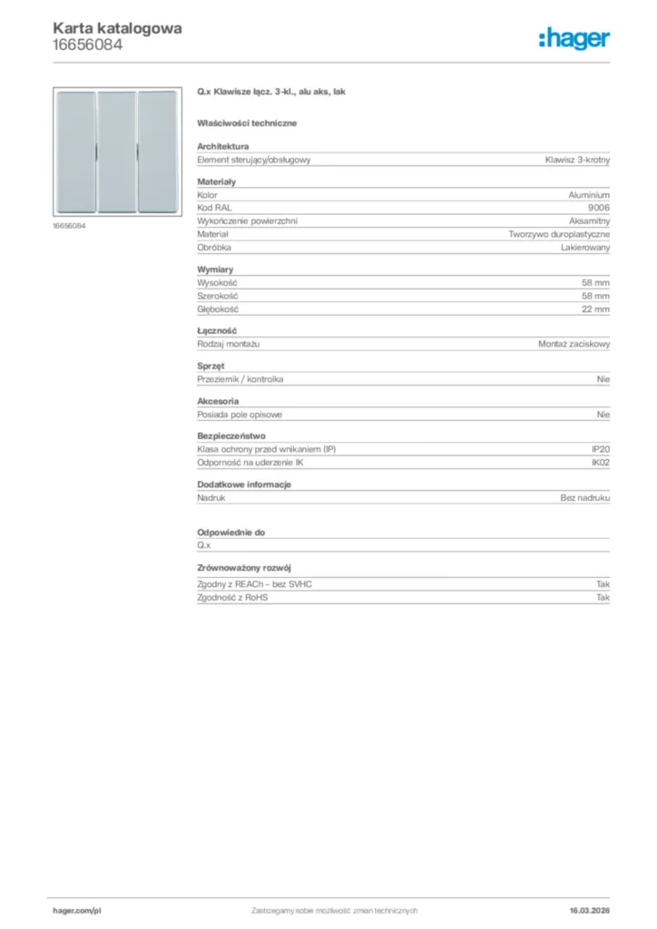 Zdjęcie Hager Karta katalogowa 16656084 | Hager Polska