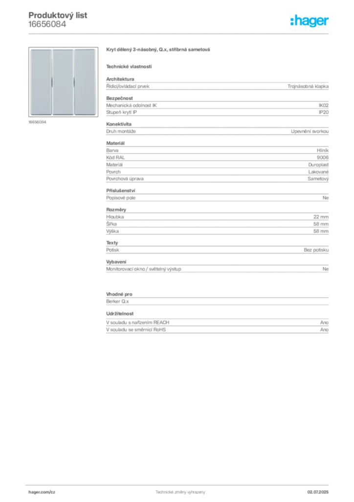 Obrázek Hager Produktový list 16656084 | Hager