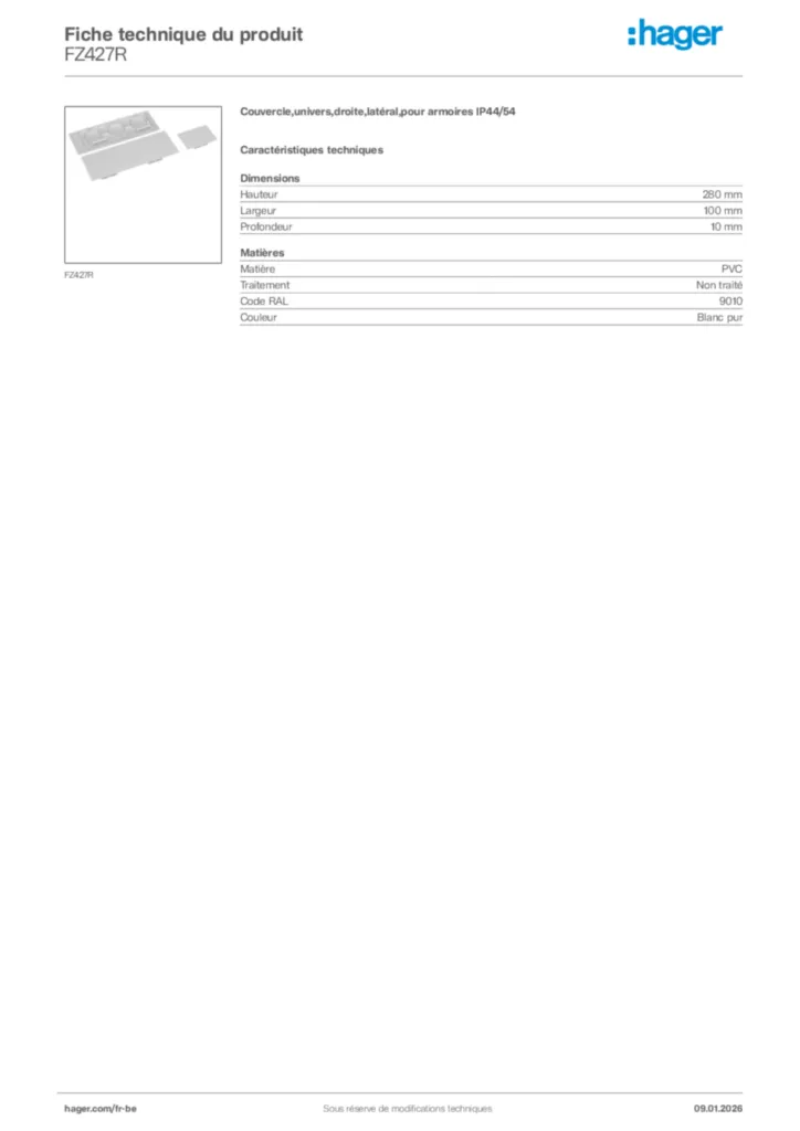 Image Hager Fiche technique du produit FZ427R | Hager Belgique