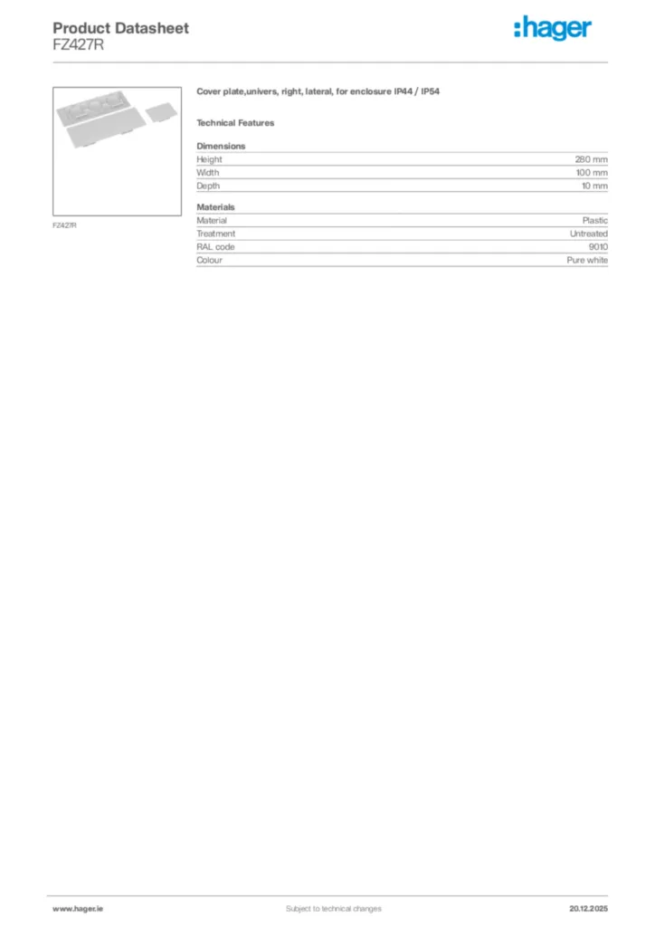 Image Hager Product data sheet FZ427R  | Hager