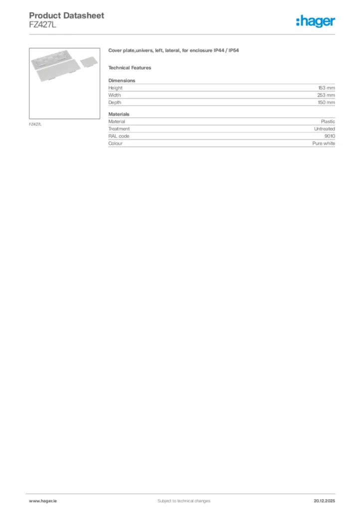 Image Hager Product data sheet FZ427L  | Hager