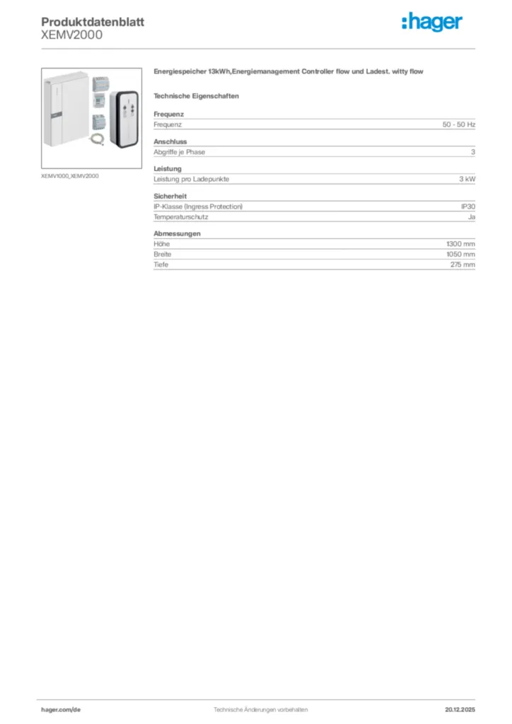 Bild Hager Produktdatenblatt XEMV2000 | Hager Deutschland
