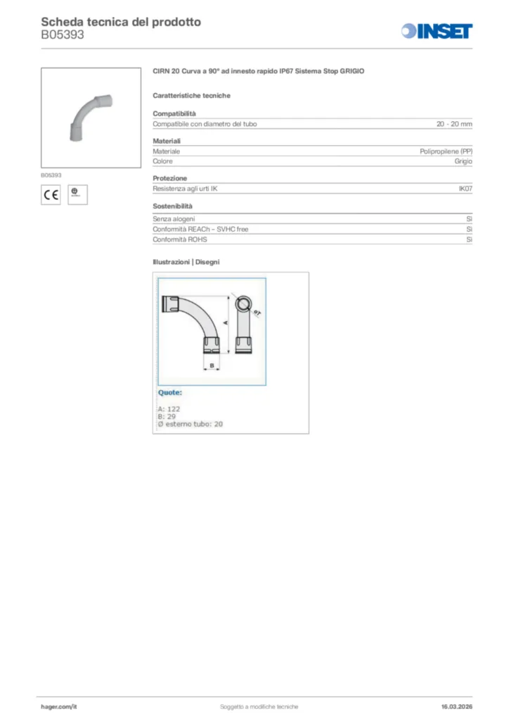 Immagine Inset Scheda tecnica del prodotto B05393 | Hager Italia
