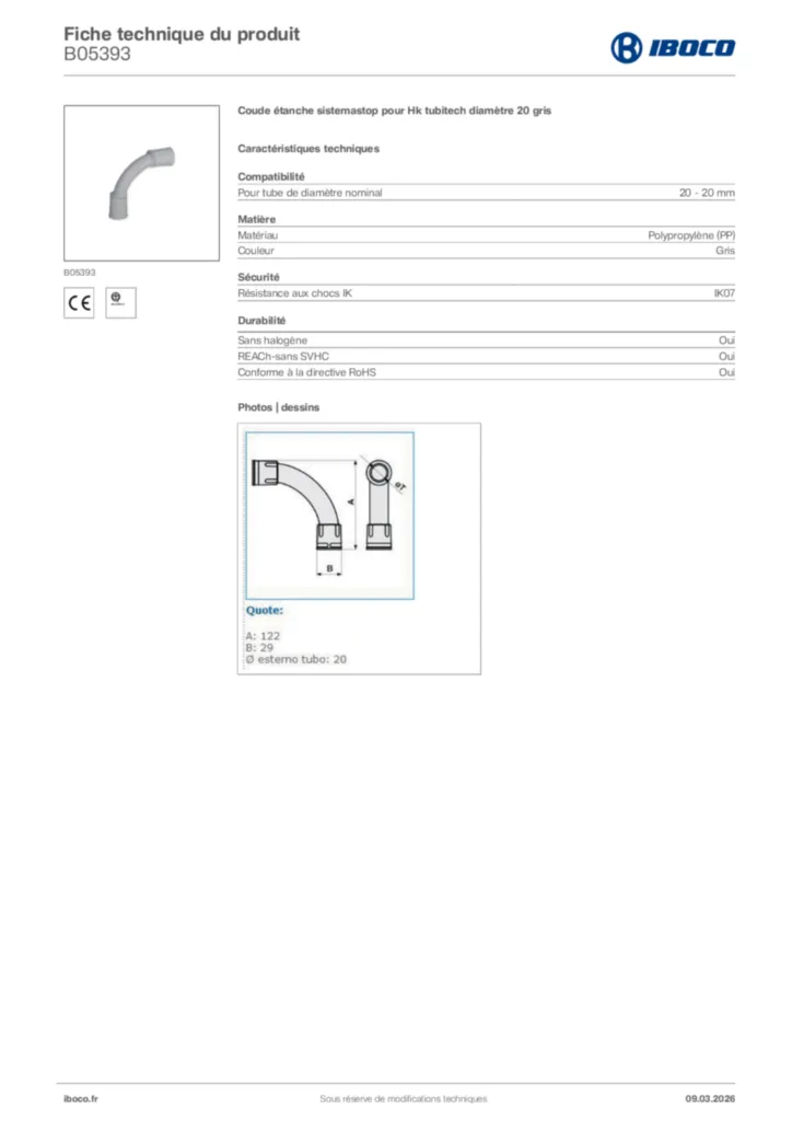 Image Iboco Fiche technique du produit B05393 | Hager France