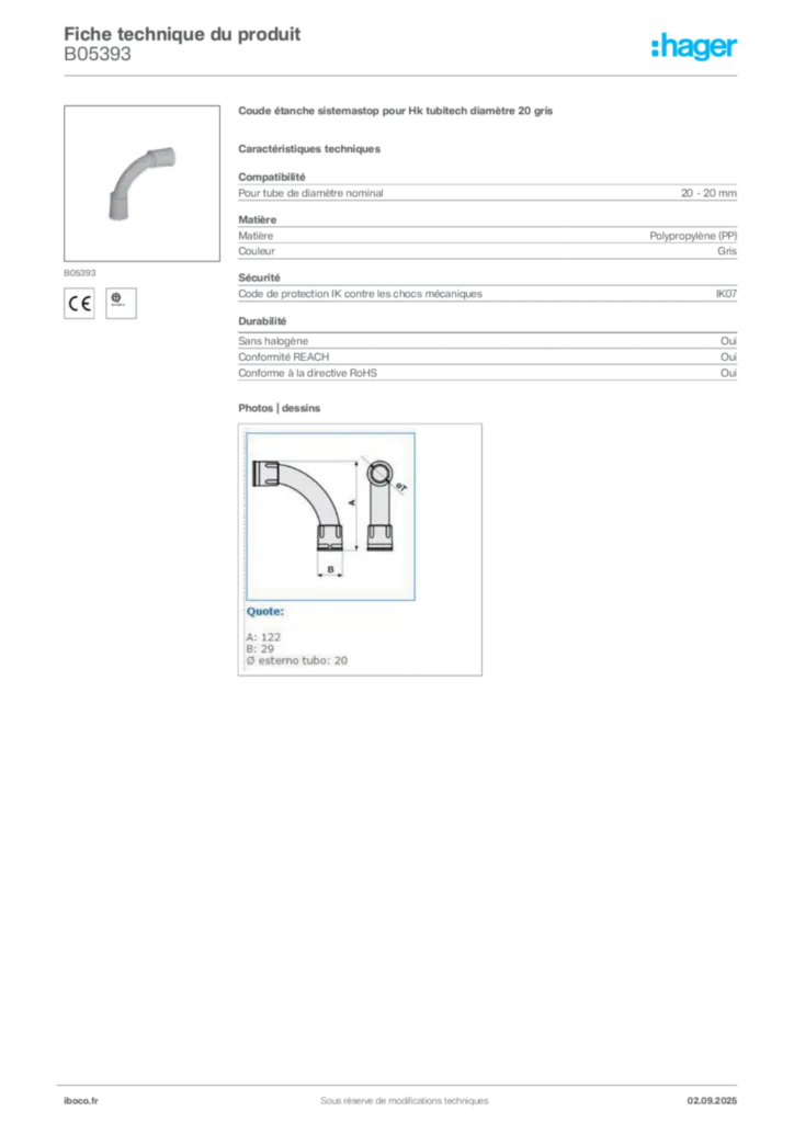 Image Iboco Fiche technique du produit B05393 | Hager France