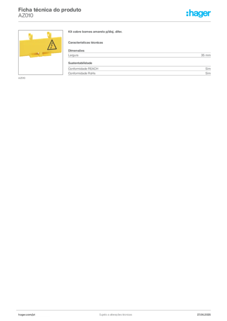 Imagem Hager Ficha técnica do produto AZ010 | Hager Portugal