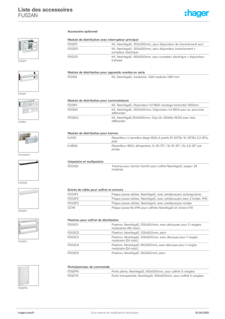 Image Hager Fiche technique du produit FU52AN | Hager France