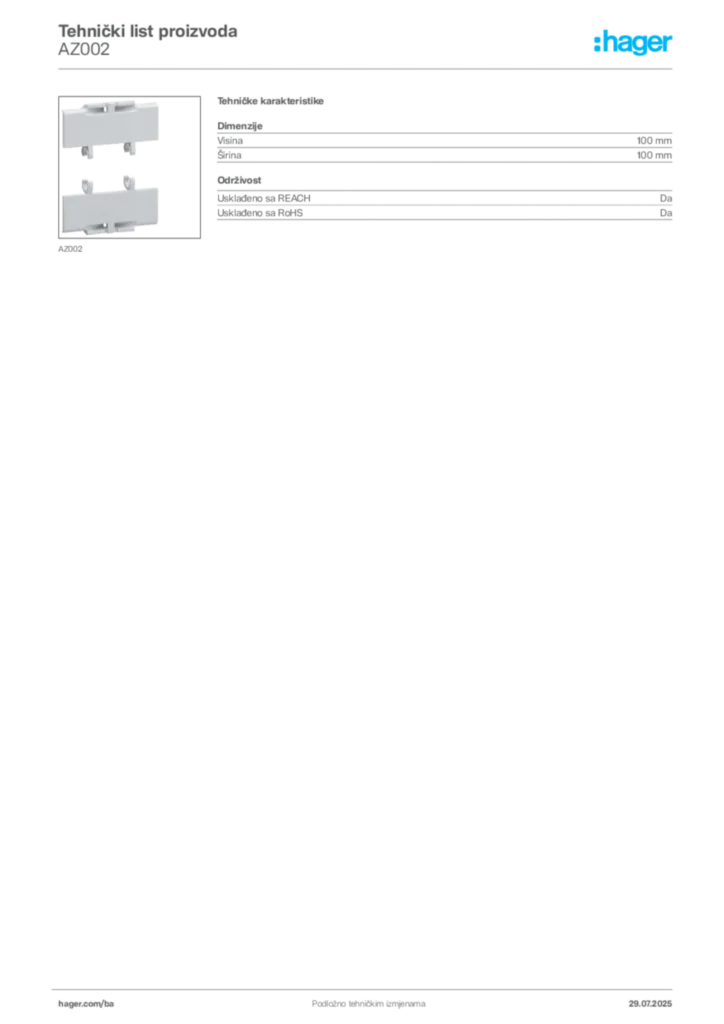 Slika Hager Product data sheet AZ002  | Hager