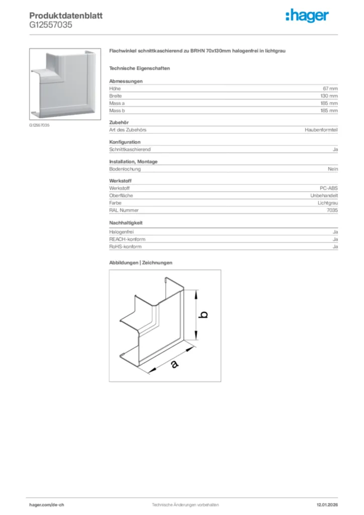 Bild Hager Produktdatenblatt G12557035 | Hager Schweiz