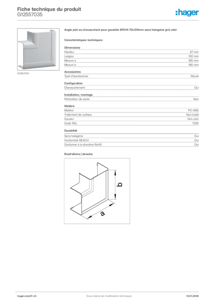 Image Hager Fiche technique du produit G12557035 | Hager Suisse
