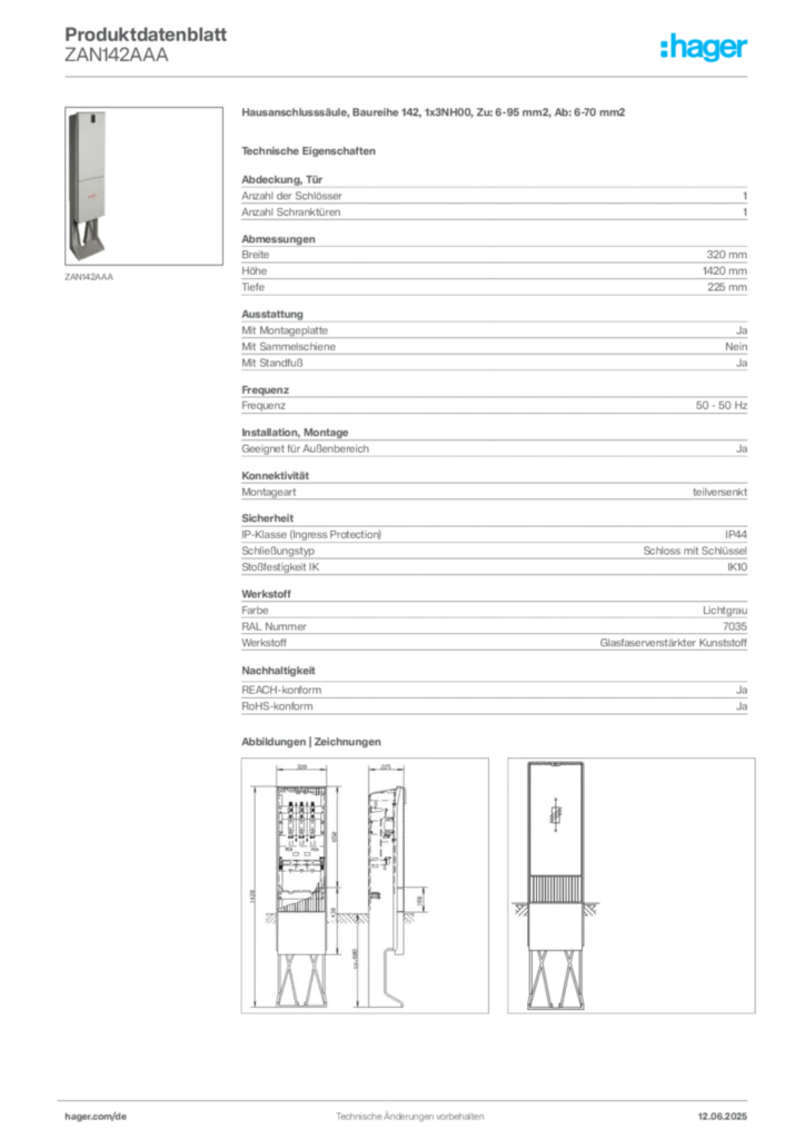 Bild Hager Produktdatenblatt ZAN142AAA | Hager Deutschland