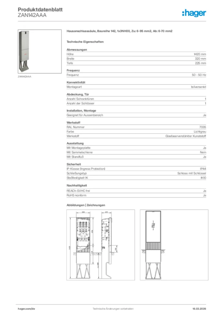 Bild Hager Produktdatenblatt ZAN142AAA | Hager Deutschland