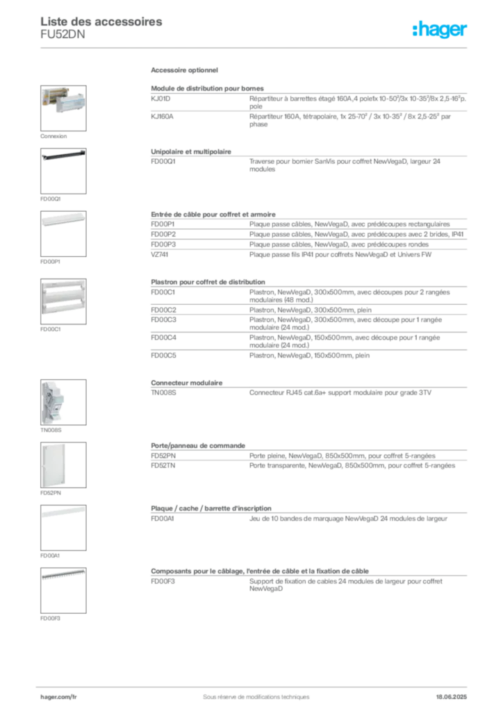 Image Hager Fiche technique du produit FU52DN | Hager France