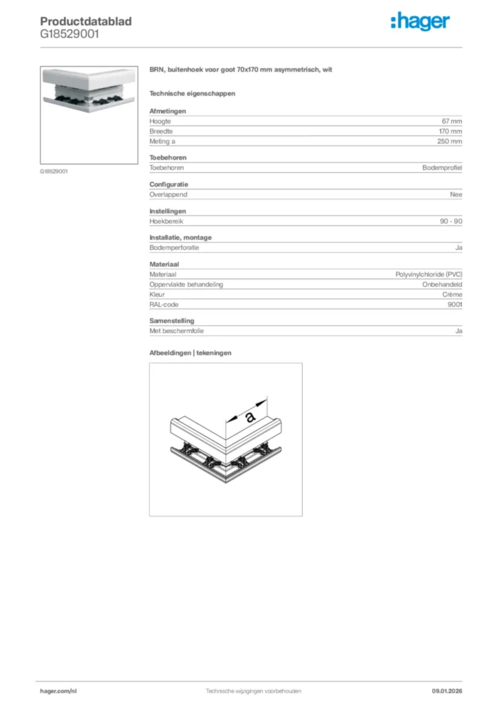 Afbeelding Hager Productdatablad G18529001 | Hager Nederland
