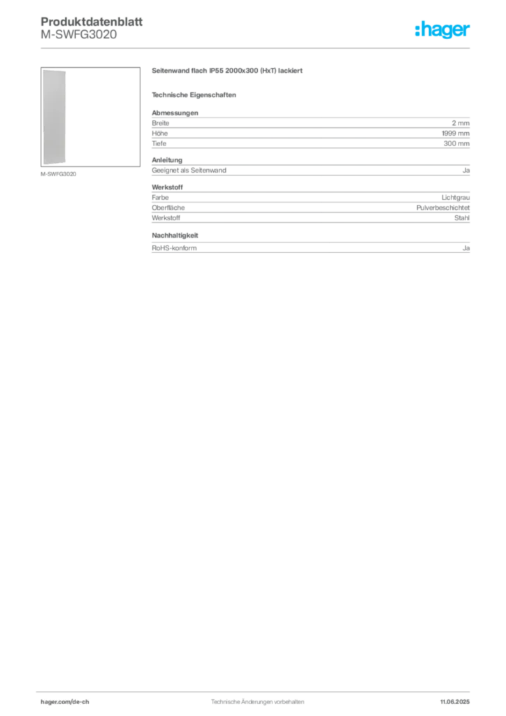Bild Hager Produktdatenblatt M-SWFG3020 | Hager Schweiz