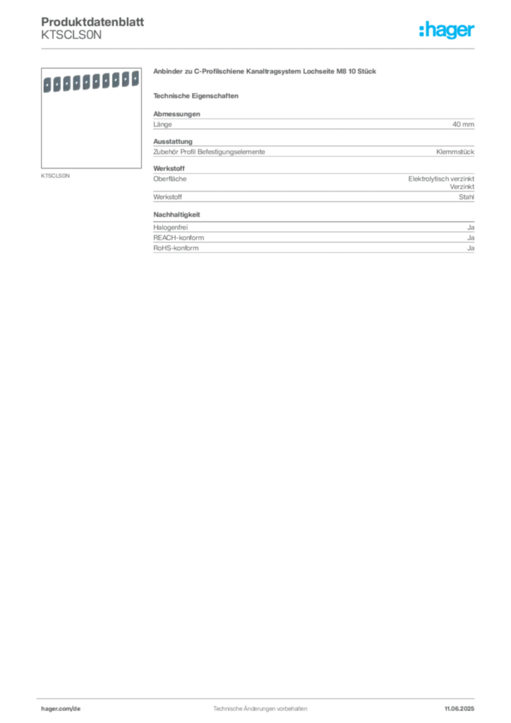 Hager Produktdatenblatt KTSCLS0N