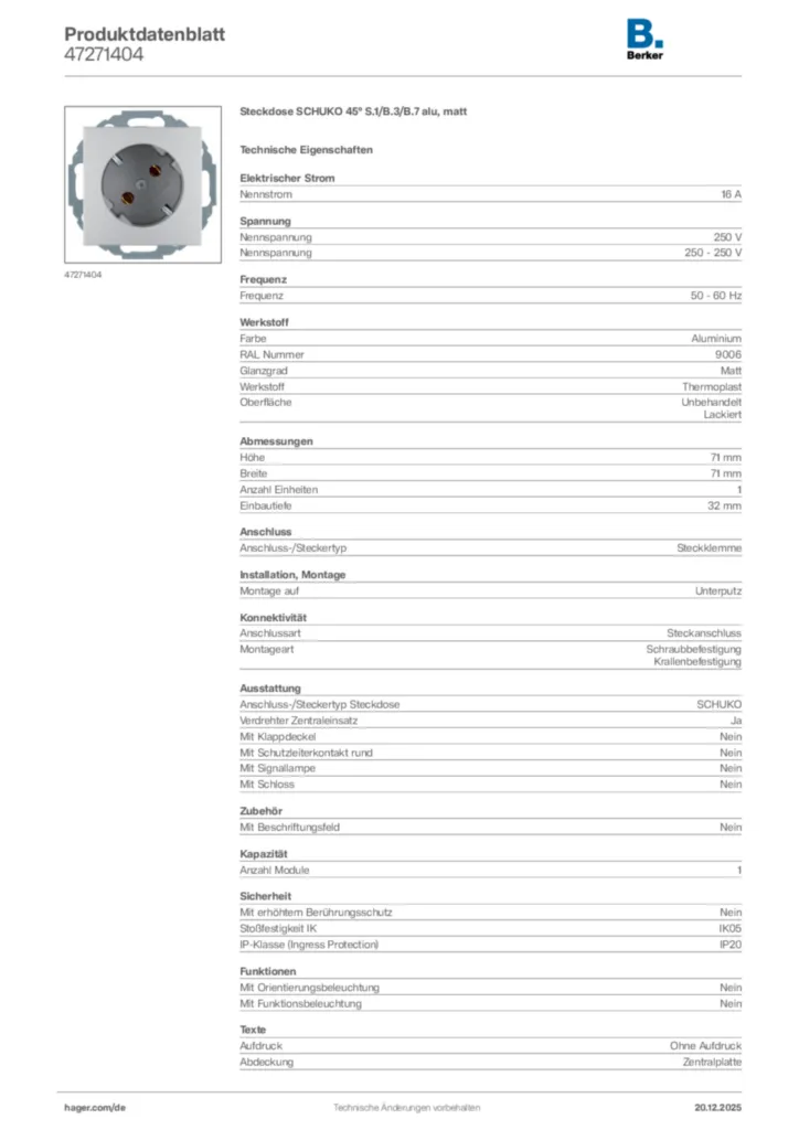 Bild Berker Produktdatenblatt 47271404 | Hager Deutschland
