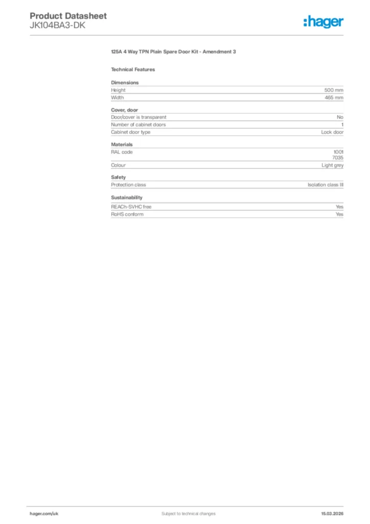 Image Hager Product data sheet JK104BA3-DK  | Hager