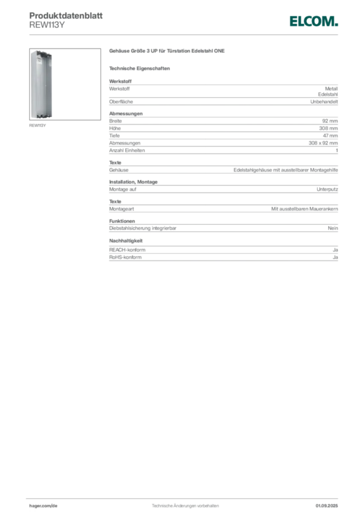Elcom Produktdatenblatt REW113Y