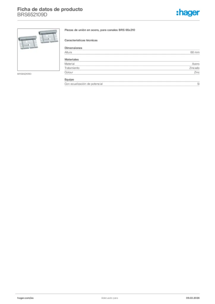 Imagen Hager Ficha de datos de producto BRS652109D | Hager España