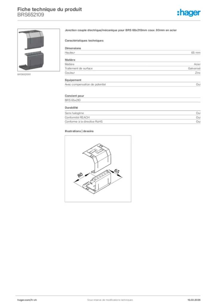 Image Hager Fiche technique du produit BRS652109 | Hager Suisse