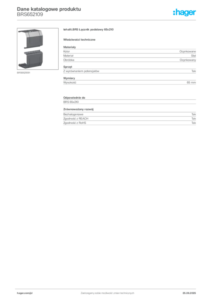 Zdjęcie Hager Karta katalogowa BRS652109 | Hager Polska