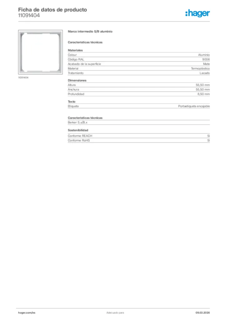 Imagen Hager Ficha de datos de producto 11091404 | Hager España