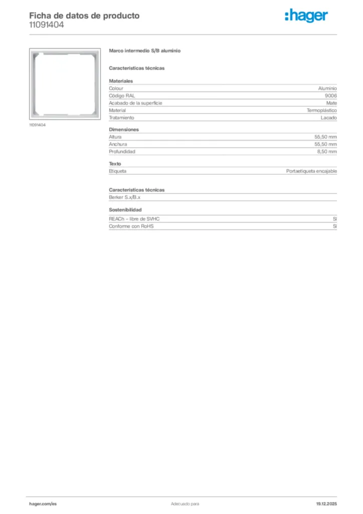 Imagen Hager Ficha de datos de producto 11091404 | Hager España