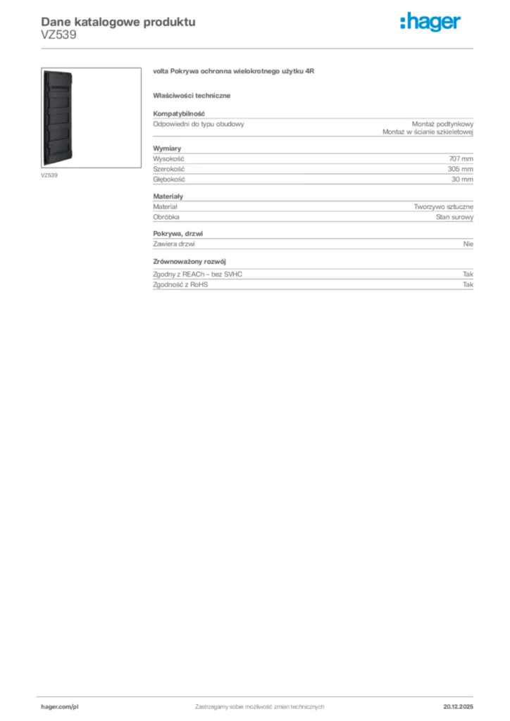 Zdjęcie Hager Karta katalogowa VZ539 | Hager Polska