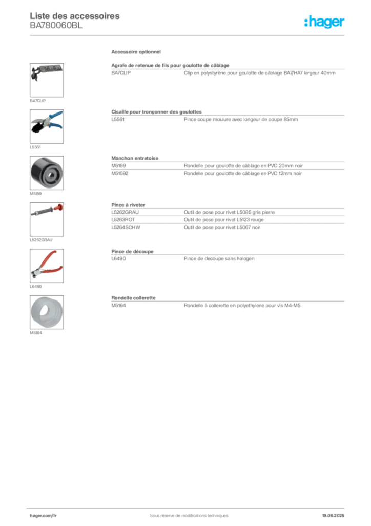 Image Hager Fiche technique du produit BA780060BL | Hager France