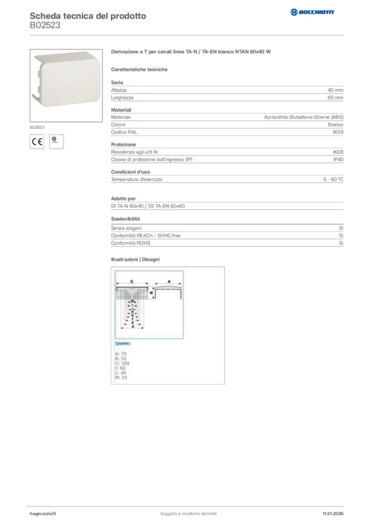 Immagine Bocchiotti Scheda tecnica del prodotto B02523 | Hager Italia