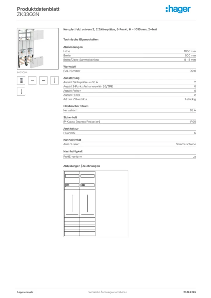 Bild Hager Produktdatenblatt ZK33Q3N | Hager Deutschland
