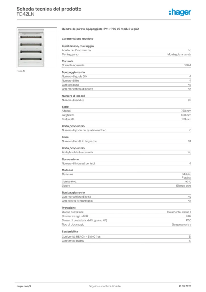 Immagine Hager Scheda tecnica del prodotto FD42LN | Hager Italia