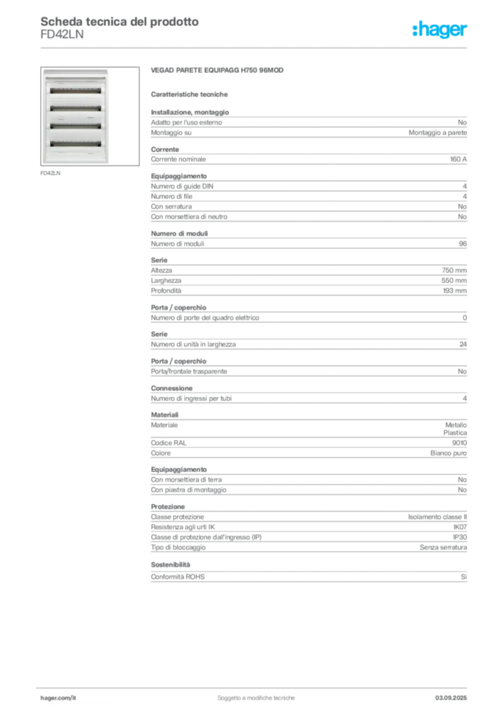 Immagine Hager Scheda tecnica del prodotto FD42LN | Hager Italia