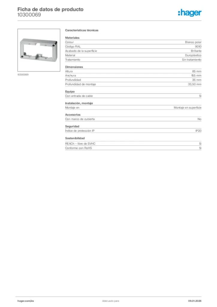 Imagen Hager Ficha de datos de producto 10300069 | Hager España