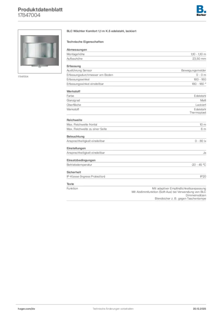 Bild Berker Produktdatenblatt 17847004 | Hager Deutschland
