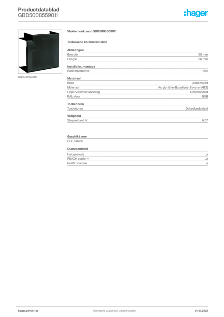 Afbeelding Hager Productdatablad GBD5008559011 | Hager Belgium