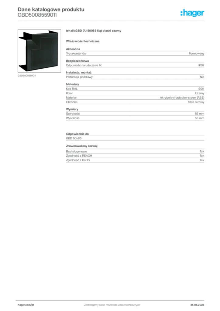 Zdjęcie Hager Karta katalogowa GBD5008559011 | Hager Polska
