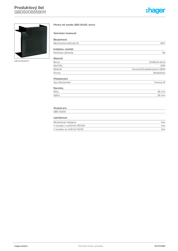 Obrázek Hager Produktový list GBD5008559011 | Hager