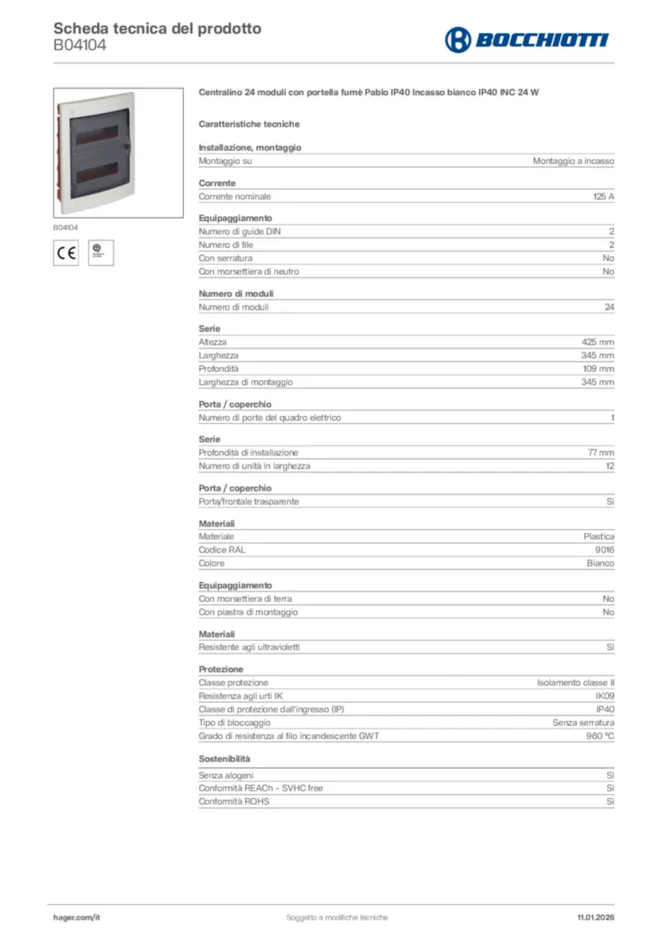 Immagine Bocchiotti Scheda tecnica del prodotto B04104 | Hager Italia