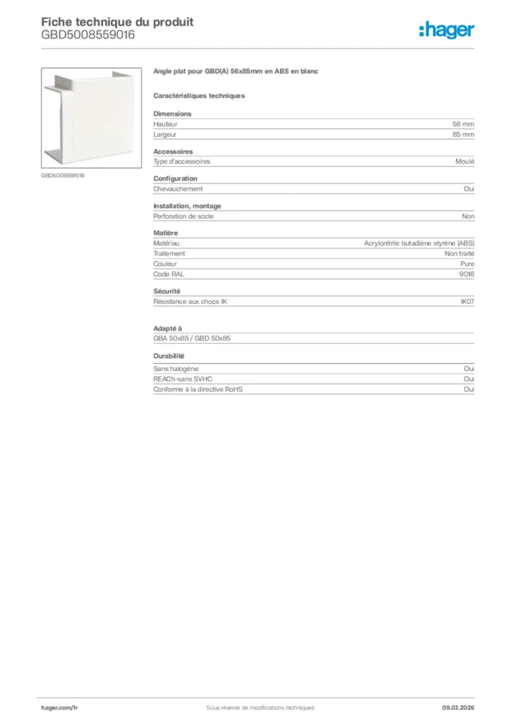 Image Hager Fiche technique du produit GBD5008559016 | Hager France