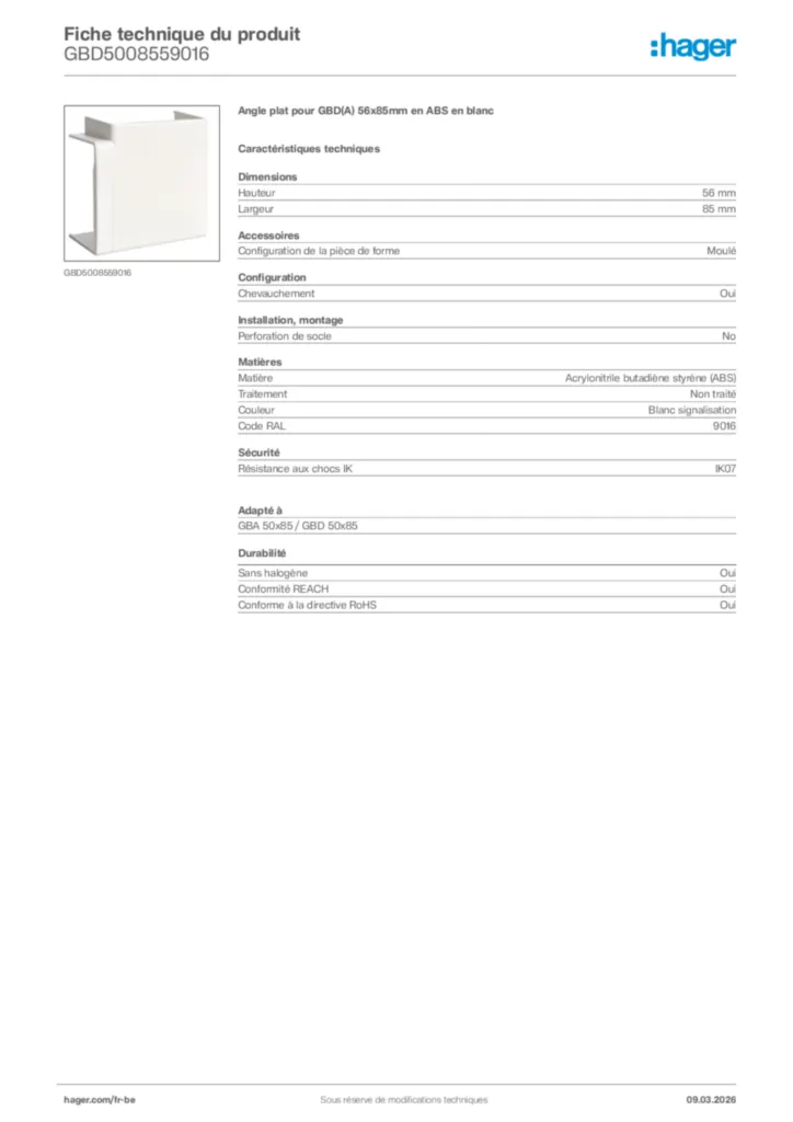 Image Hager Fiche technique du produit GBD5008559016 | Hager Belgique